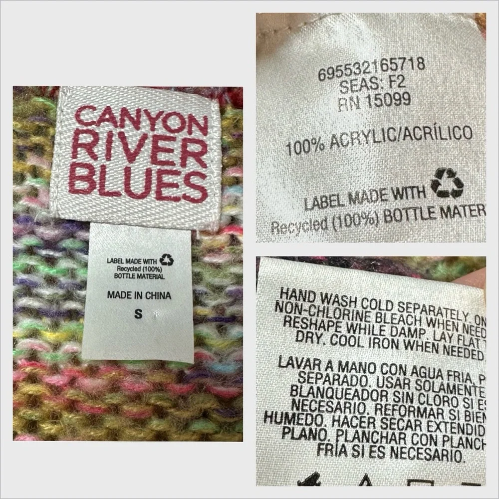 Vtg Y2K Rainbow Striped Tunic Sweater Sz S V Neck Hippie Indie Boho‎